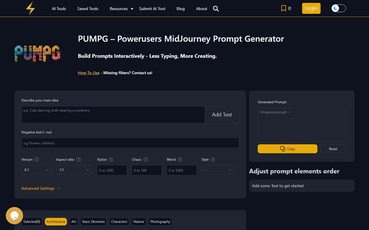 PUMPG – Midjourney prompt generator