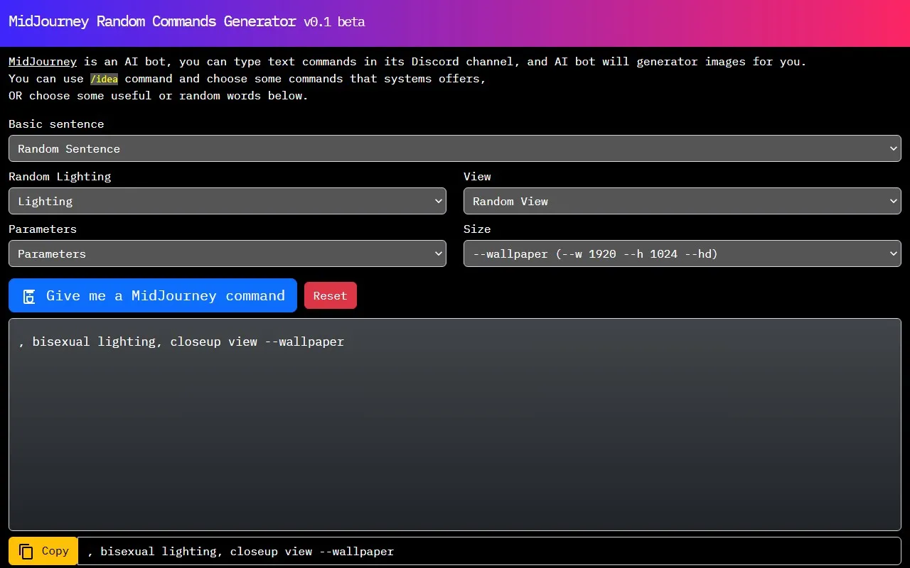 MidJourney Random Commands Generator