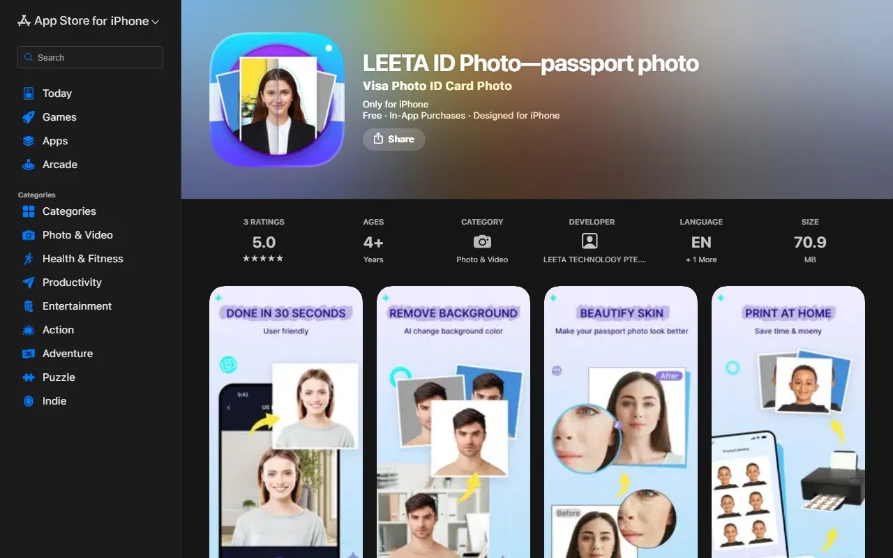 LEETA ID photo-passport photo