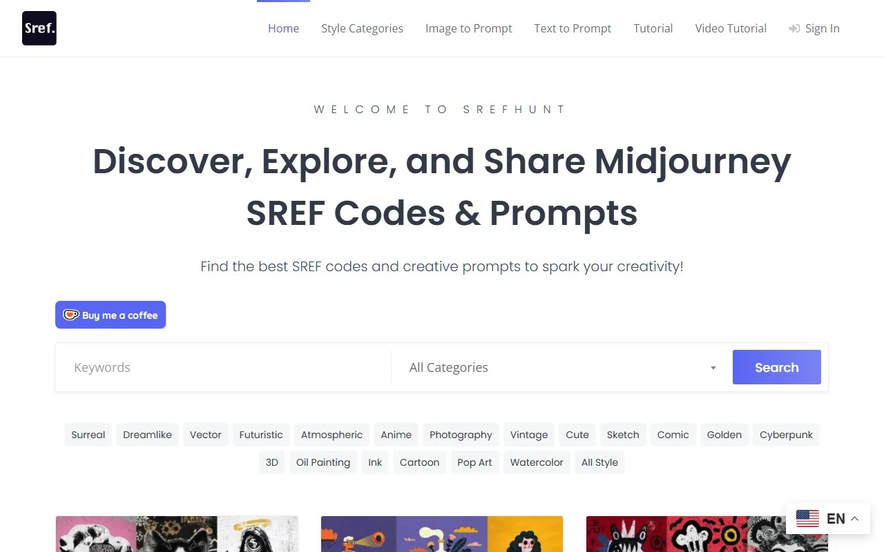 SrefHunt – Midjourney SREF Codes Library